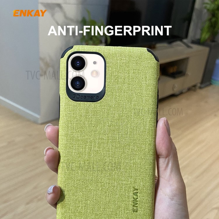 HAT PRINCE for iPhone 11 6.1 inch ENKAY PC-0312 Business Series Cloth Texture PU Leather Coated TPU Back Case + 0.26MM 9H Tempered Glass Screen Film - Green-3