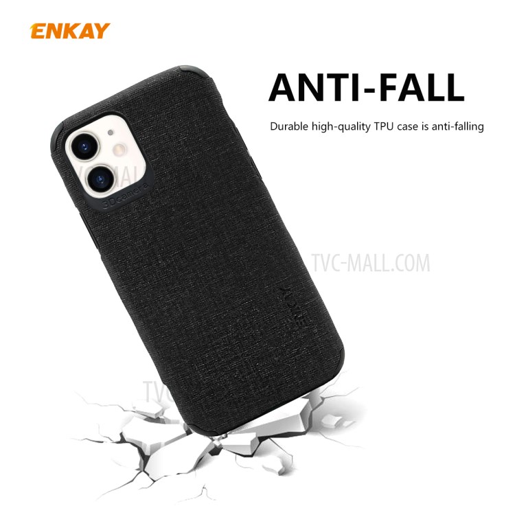 HAT PRINCE for iPhone 11 6.1 inch ENKAY PC-0312 Business Series Cloth Texture PU Leather Coated TPU Back Case + 0.26MM 9H Tempered Glass Screen Film - Black-2