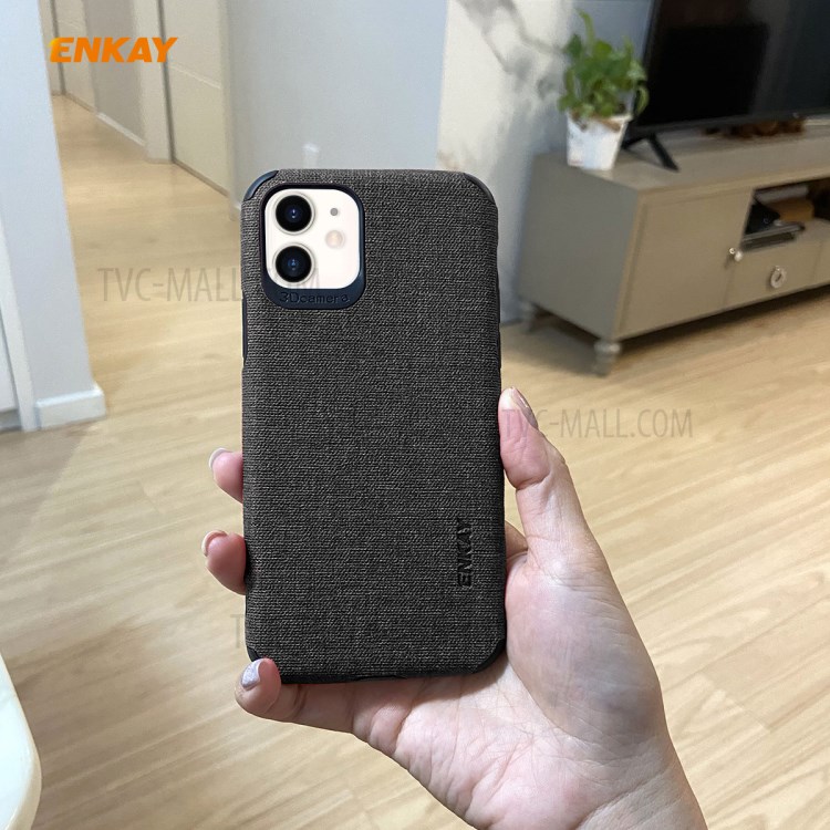 HAT PRINCE for iPhone 11 6.1 inch ENKAY PC-0312 Business Series Cloth Texture PU Leather Coated TPU Back Case + 0.26MM 9H Tempered Glass Screen Film - Black-3