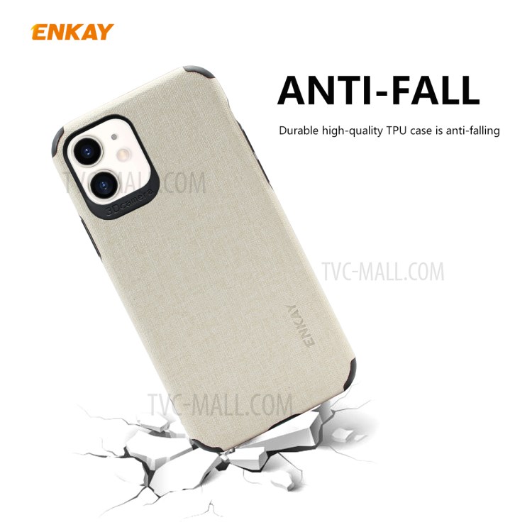 HAT PRINCE for iPhone 11 6.1 inch ENKAY PC-0312 Business Series Cloth Texture PU Leather Coated TPU Back Case + 0.26MM 9H Tempered Glass Screen Film - White-2
