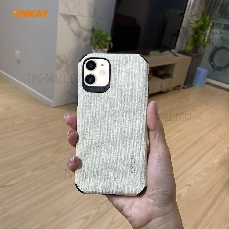 HAT PRINCE for iPhone 11 6.1 inch ENKAY PC-0312 Business Series Cloth Texture PU Leather Coated TPU Back Case + 0.26MM 9H Tempered Glass Screen Film - White-3