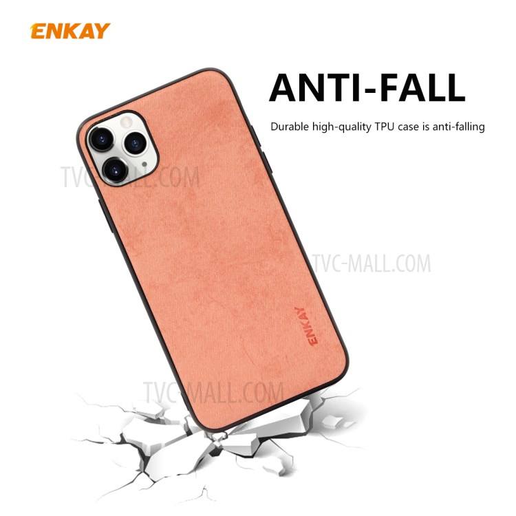 HAT PRINCE Pour IPhone 11 Pro 5,8 Pouces Enkay PC-0292 TPU Enduit Cuir Texture Tissu Série D'affaires PU + Retour Cas 0.26mm 9H Film Écran En Verre Trempé - Rose-2