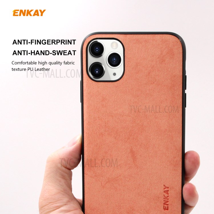 HAT PRINCE Pour IPhone 11 Pro 5,8 Pouces Enkay PC-0292 TPU Enduit Cuir Texture Tissu Série D'affaires PU + Retour Cas 0.26mm 9H Film Écran En Verre Trempé - Rose-3