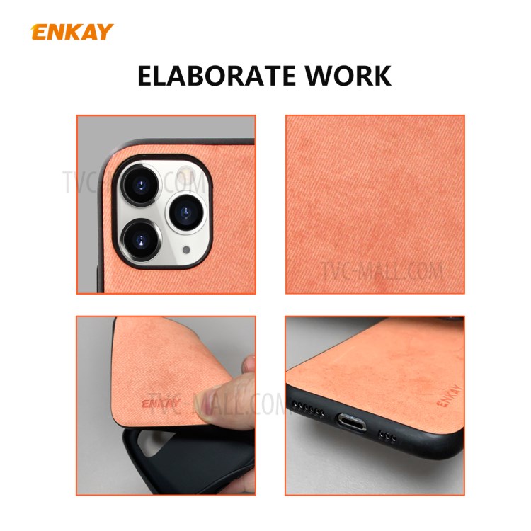 HAT PRINCE Pour IPhone 11 Pro 5,8 Pouces Enkay PC-0292 TPU Enduit Cuir Texture Tissu Série D'affaires PU + Retour Cas 0.26mm 9H Film Écran En Verre Trempé - Rose-7