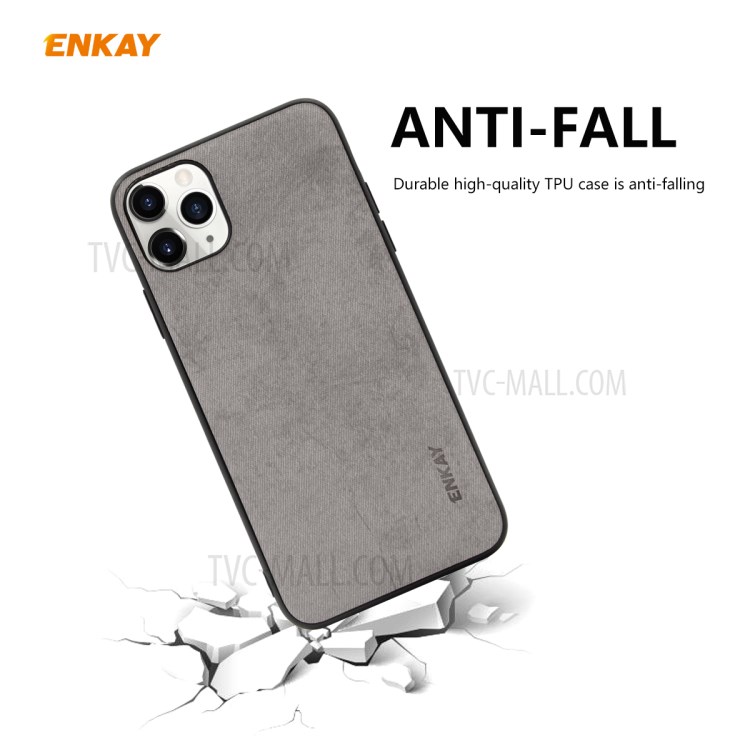 HAT PRINCE for iPhone 11 Pro 5.8 inch ENKAY PC-0292 Business Series Cloth Texture PU Leather Coated TPU Back Case + 0.26MM 9H Tempered Glass Screen Film - Grey-2