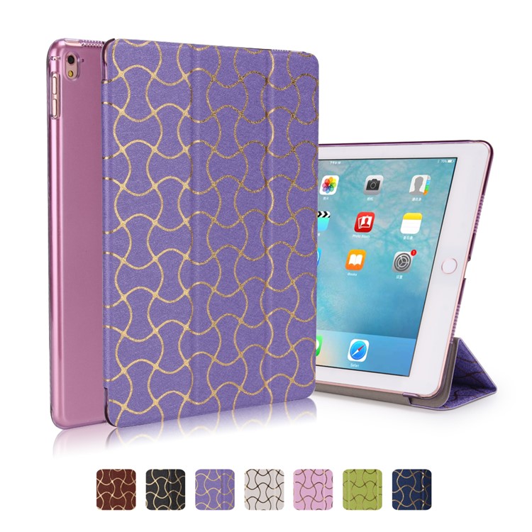 

Hot Stamping Waves Tri-fold Leather Smart Stand Cover for iPad Pro 9.7 - Purple