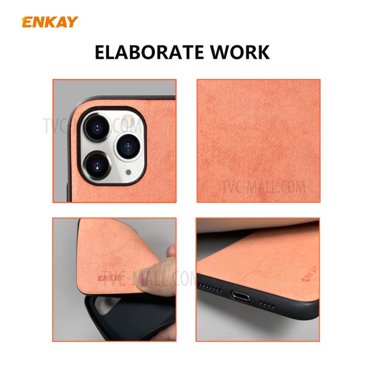 HAT PRINCE Para Iphone 11 Shell Enkay PC-0302 Textura De Pano Série De Negócios PU Revestidos De Couro TPU Volta + 0,26 Mm 9H Filme De Tela Pro Max Vidro Temperado - Rosa-7