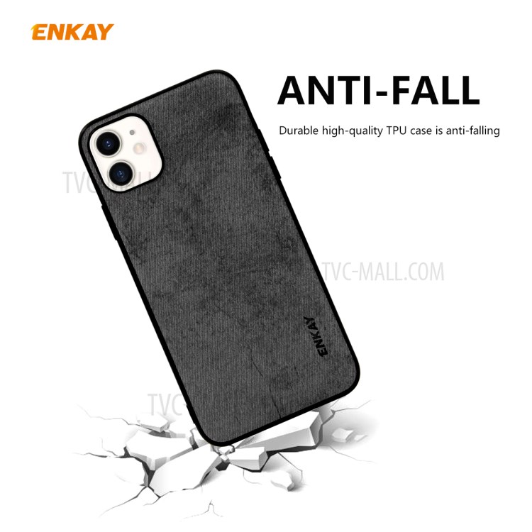 HAT PRINCE for iPhone 11 6.1 inch ENKAY PC-0282 Business Series Cloth Texture PU Leather Coated TPU Shell + 0.26MM 9H Tempered Glass Screen Film - Black-2