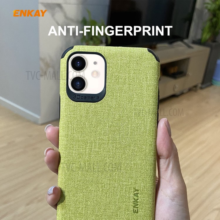 HAT PRINCE Enkay PC-031 Séries De Negócio Pano Textura TPU + PU Caso De Telefone De Couro Para Iphone 11 6,1 Polegadas - Verde-4