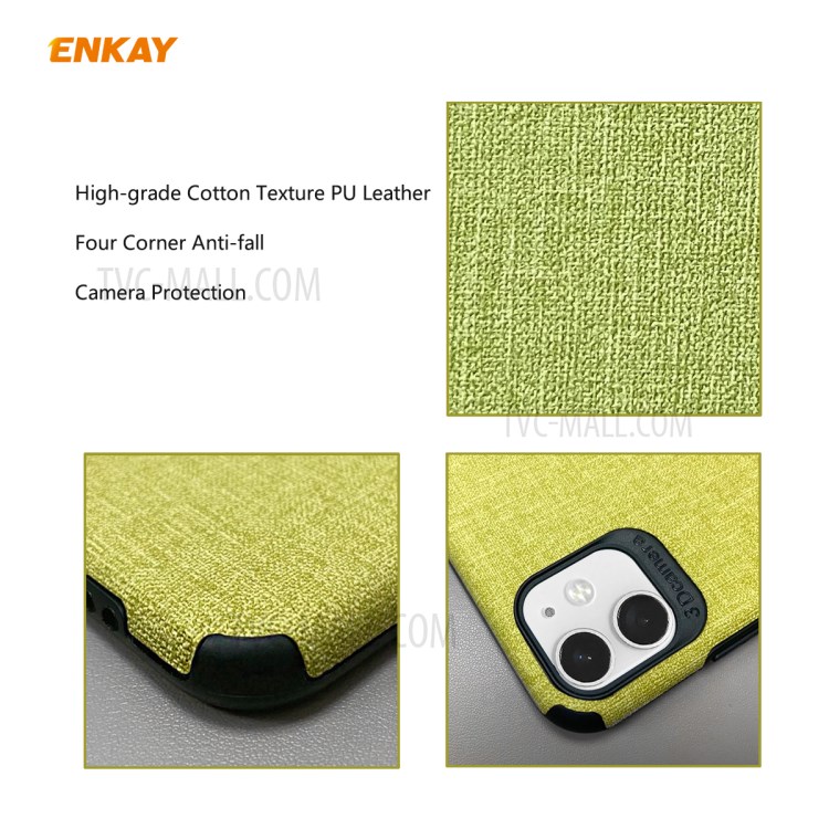 HAT PRINCE Enkay PC-031 Séries De Negócio Pano Textura TPU + PU Caso De Telefone De Couro Para Iphone 11 6,1 Polegadas - Verde-6