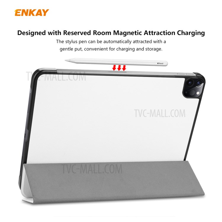 ENKAY Tri-fold Stand PU Leather Smart Tablet Cover for iPad Pro 11-inch (2020)/(2018) - White-2