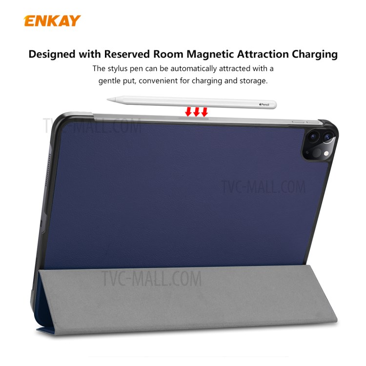 ENKAY Tri-fold Stand PU Leather Smart Tablet Cover for iPad Pro 11-inch (2020)/(2018) - Dark Blue-2