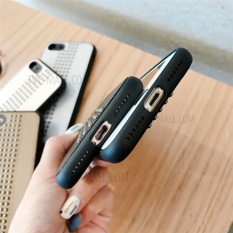 Style Rivet Cuir Enduit PU Coquille Hybride TPU PC Pour Apple IPhone 8/7 / Se (2ème Génération) - Noir-3