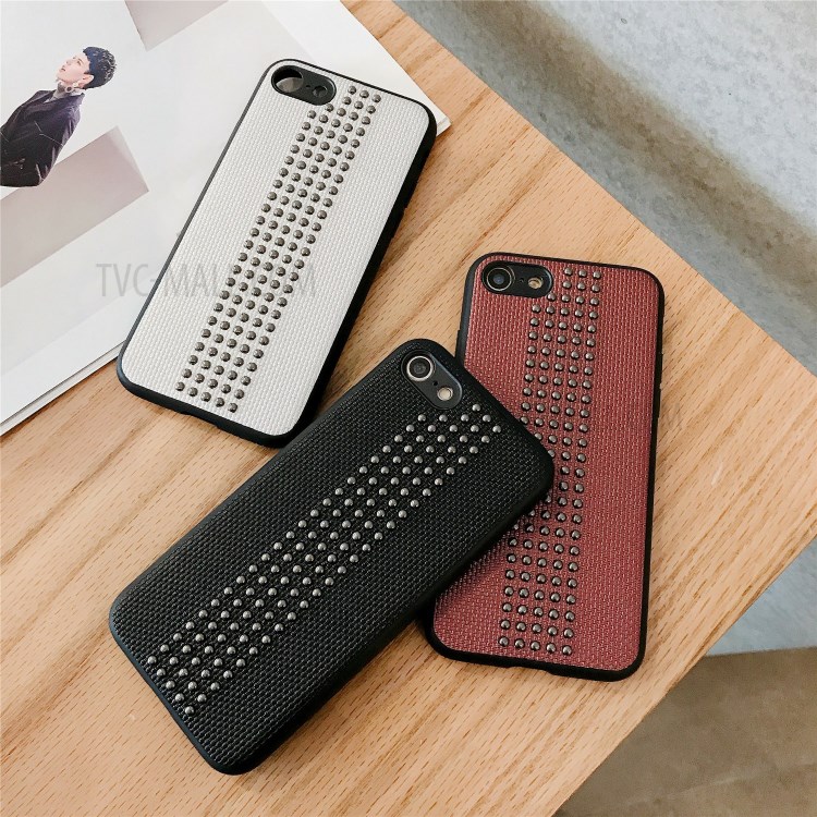 Style Rivet Cuir Enduit PU Coquille Hybride TPU PC Pour Apple IPhone 8/7 / Se (2ème Génération) - Noir-4