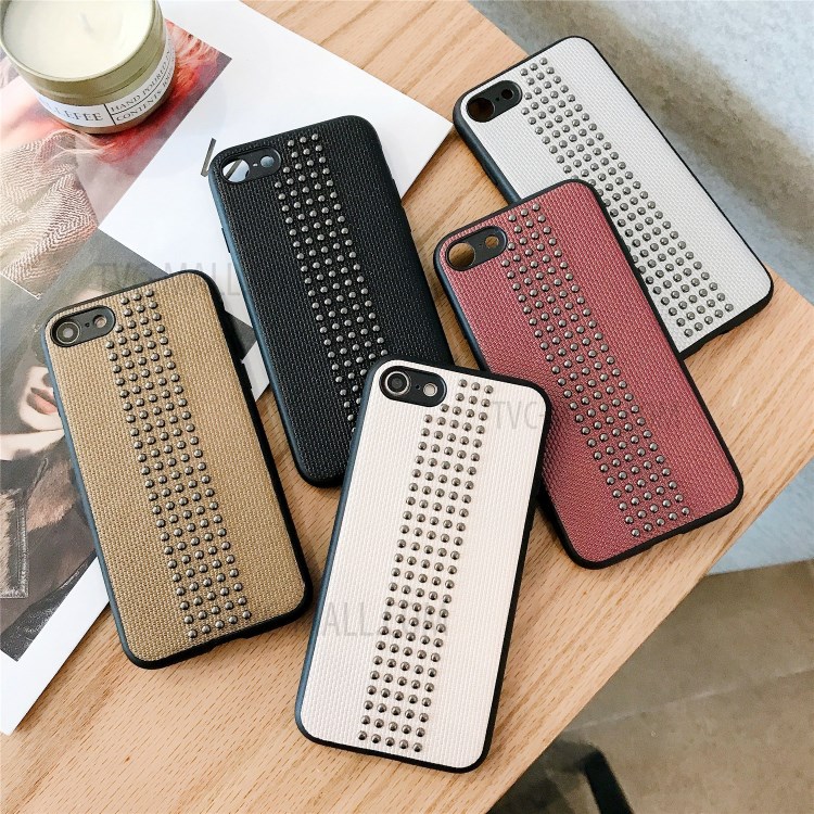 Style Rivet Cuir Enduit PU Coquille Hybride TPU PC Pour Apple IPhone 8/7 / Se (2ème Génération) - Noir-6
