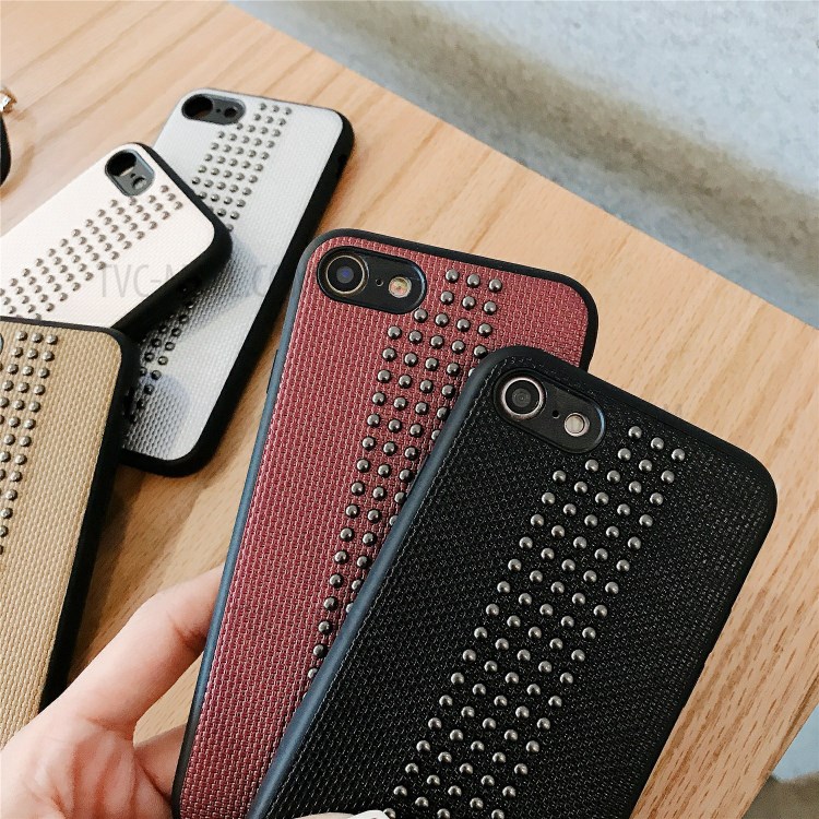 Style Rivet Cuir Enduit PU Coquille Hybride TPU PC Pour Apple IPhone 8/7 / Se (2ème Génération) - Noir-8