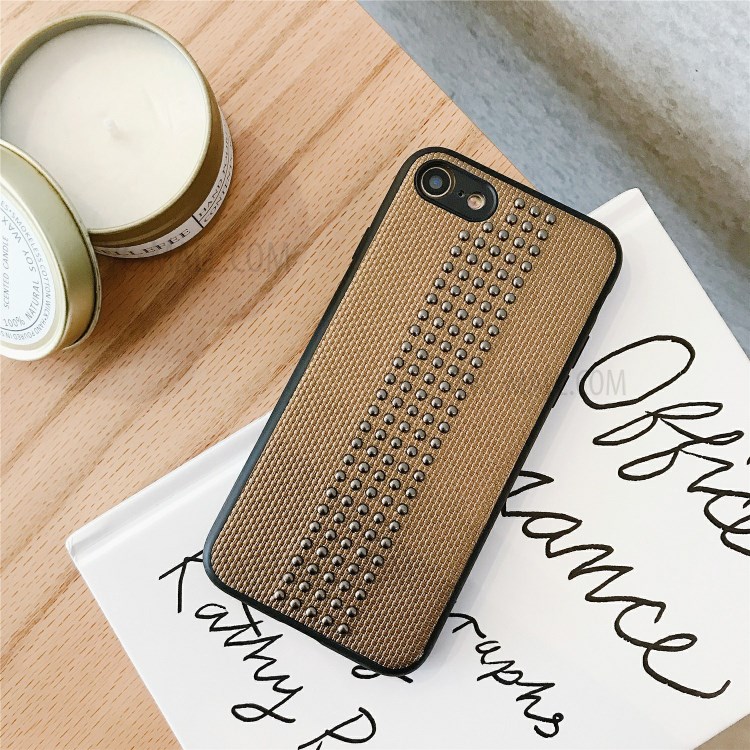 Rivet Style PU Leather Coated TPU PC Hybrid Shell for Apple iPhone 8/7/SE (2nd Generation) - Brown-1
