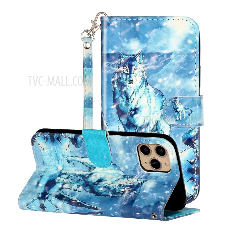 Light Spot Decor Embossed Leather Wallet Phone Case for Apple iPhone 11 Pro 5.8 inch - Wolf-1