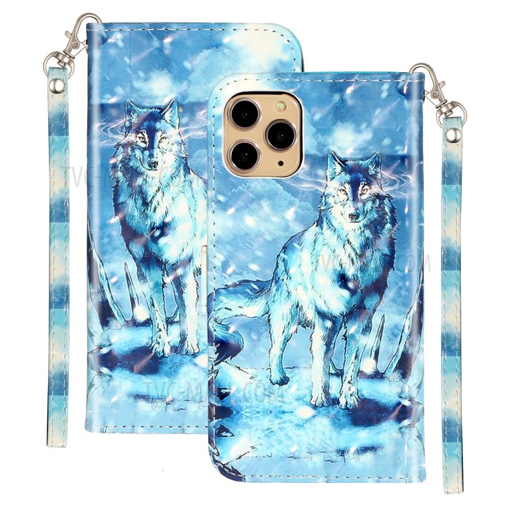 Light Spot Decor Embossed Leather Wallet Phone Case for Apple iPhone 11 Pro 5.8 inch - Wolf-2