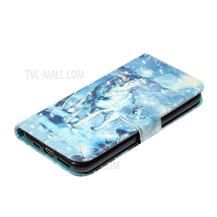 Light Spot Decor Embossed Leather Wallet Phone Case for Apple iPhone 11 Pro 5.8 inch - Wolf-5