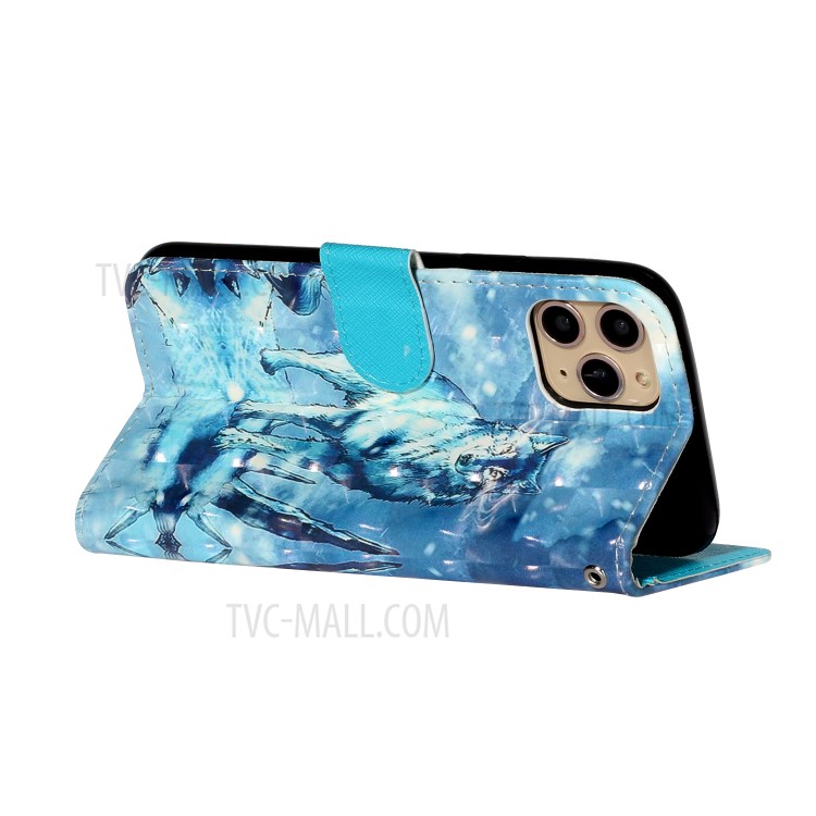 Light Spot Decor Embossed Leather Wallet Phone Case for Apple iPhone 11 Pro 5.8 inch - Wolf-6