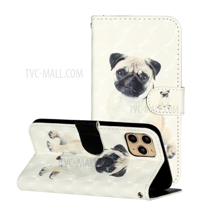 Light Spot Decor Embossed Leather Wallet Phone Case for Apple iPhone 11 Pro 5.8 inch - Dog-1