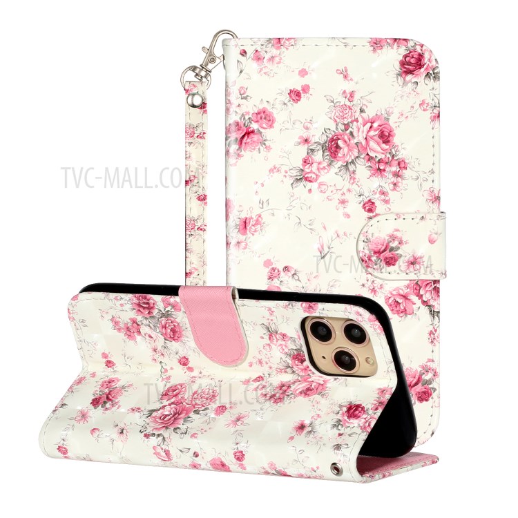 Light Spot Decor Embossed Leather Wallet Phone Case for Apple iPhone 11 Pro 5.8 inch - Flower-1