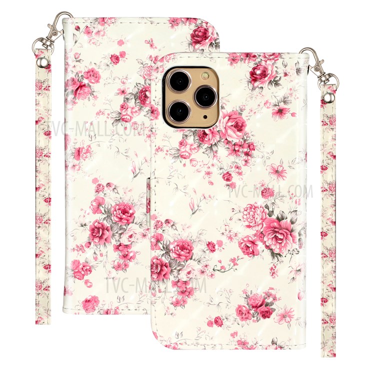 Light Spot Decor Embossed Leather Wallet Phone Case for Apple iPhone 11 Pro 5.8 inch - Flower-2