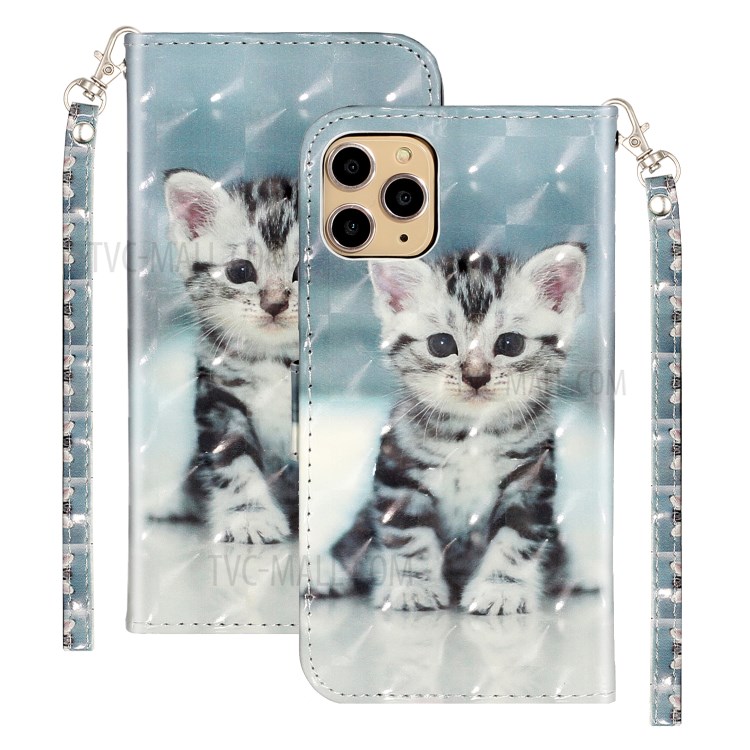 Décoration Spot Lumineux À Motifs En Relief Cas Portefeuille En Cuir Pour Apple IPhone 11 Pro Max 6,5 Pouces - Chat-2