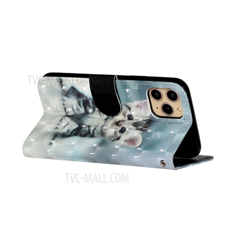 Décoration Spot Lumineux À Motifs En Relief Cas Portefeuille En Cuir Pour Apple IPhone 11 Pro Max 6,5 Pouces - Chat-6