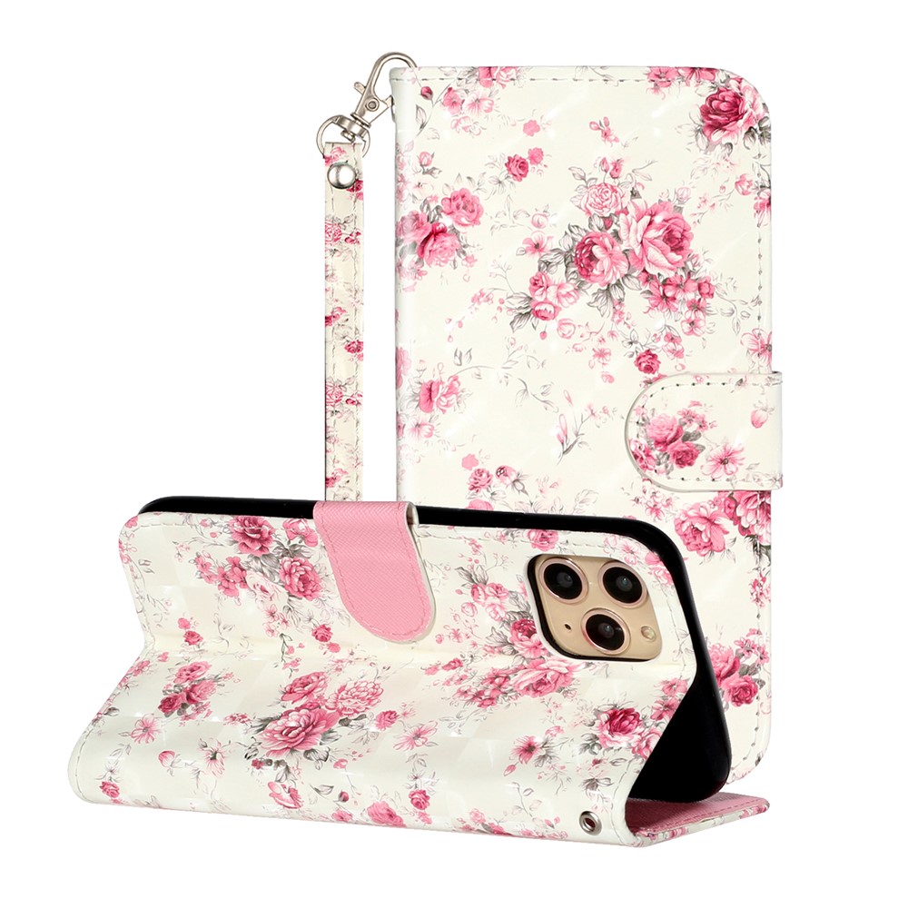Light Spot Decor Patterned Embossed Leather Wallet Case for Apple iPhone 11 Pro Max 6.5 inch - Flower-1