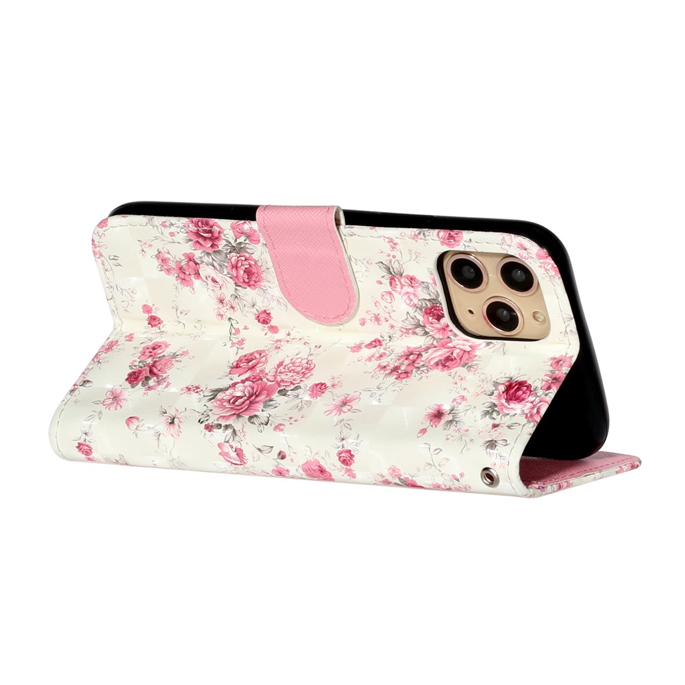 Light Spot Decor Patterned Embossed Leather Wallet Case for Apple iPhone 11 Pro Max 6.5 inch - Flower-5
