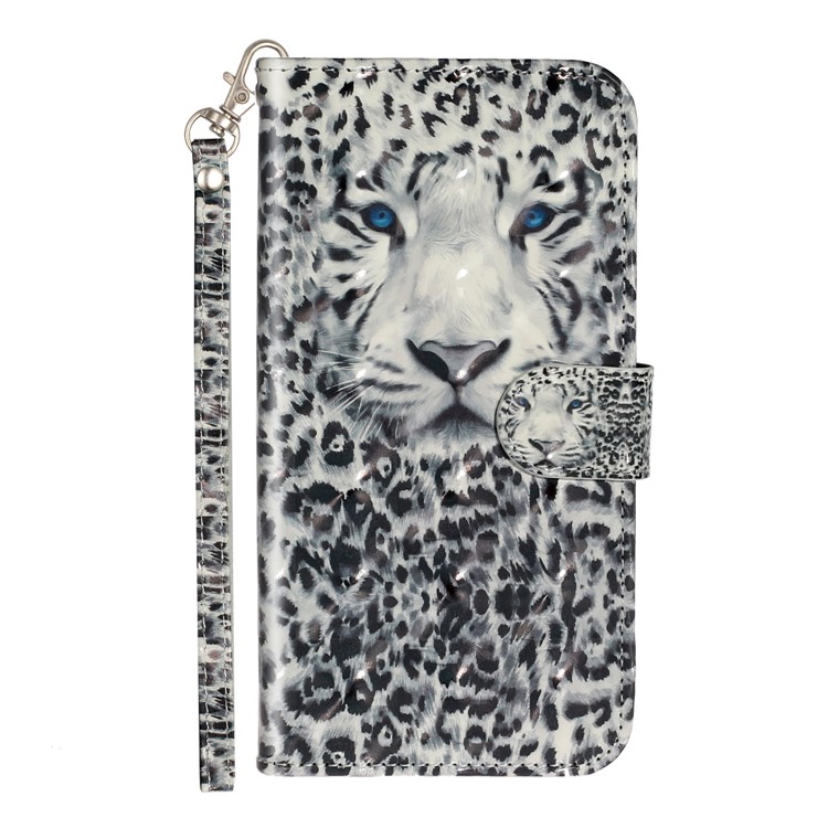 Decoração de Ponto Leve Padrão em Relevo Casal de Couro de Couro Shell Para Apple Iphone 11 6,1 Polegadas - Rosto de Leopardo