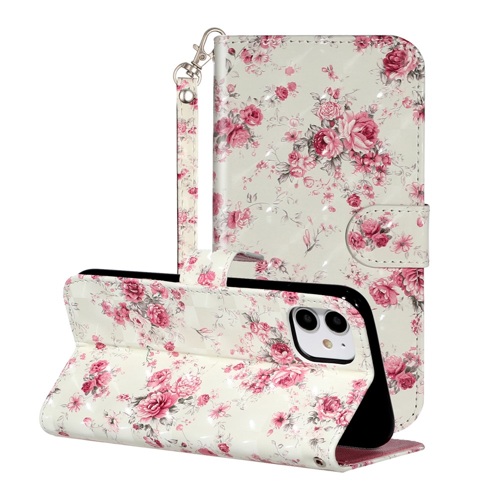 Light Spot Decor Embossed Pattern Leather Wallet Phone Case Shell for Apple iPhone 11 6.1 inch - Flower-1