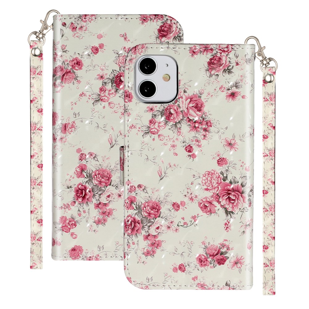 Light Spot Decor Embossed Pattern Leather Wallet Phone Case Shell for Apple iPhone 11 6.1 inch - Flower-2
