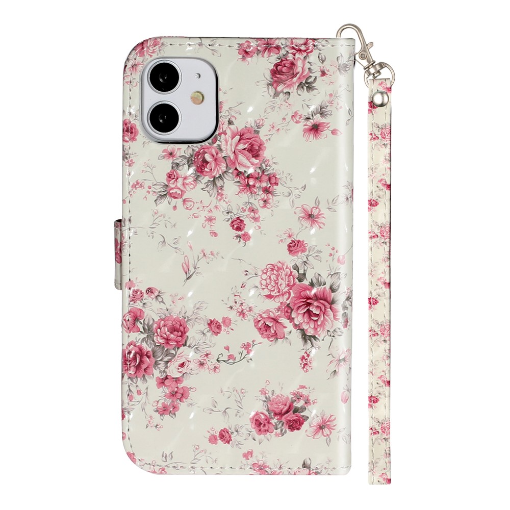 Decoração de Ponto Leve Padrão em Relevo Casal de Couro de Couro Shell Para Apple Iphone 11 6,1 Polegadas - Flor-4