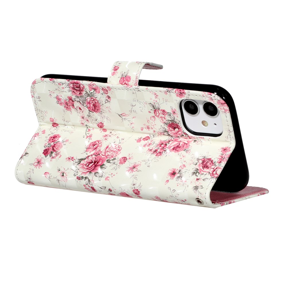 Light Spot Decor Embossed Pattern Leather Wallet Phone Case Shell for Apple iPhone 11 6.1 inch - Flower-5