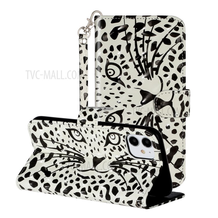 Light Spot Decor Embossed Pattern Leather Wallet Phone Case Shell for Apple iPhone 11 6.1 inch - Cartoon Leopard-1