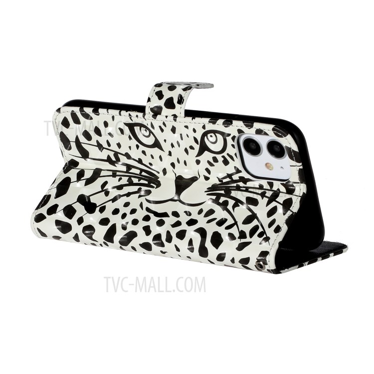 Light Spot Decor Embossed Pattern Leather Wallet Phone Case Shell for Apple iPhone 11 6.1 inch - Cartoon Leopard-5