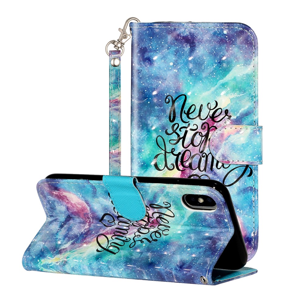 Light Spot Decor Pattern Printing Wallet Stand Leather Phone Case for iPhone X/XS 5.8 inch - Never Stop Dreaming