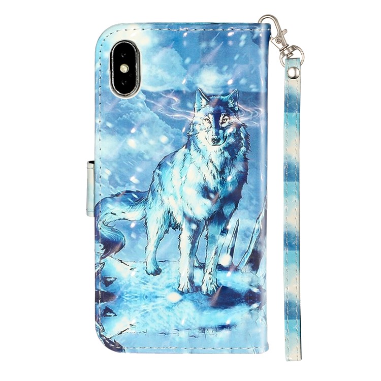 Light Spot Decor Pattern Printing Wallet Stand Leather Phone Case for iPhone X/XS 5.8 inch - Wolf-4