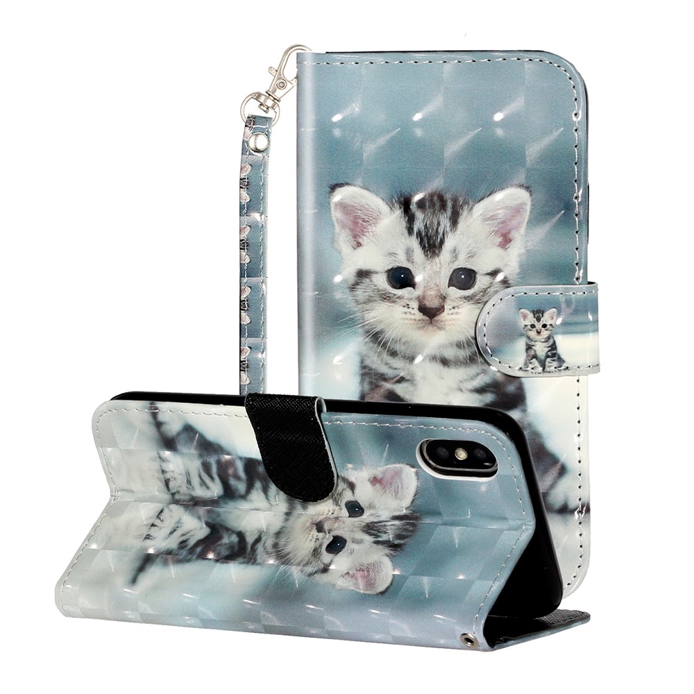 Light Spot Decor Pattern Printing Wallet Stand Leather Phone Case for iPhone X/XS 5.8 inch - Cat