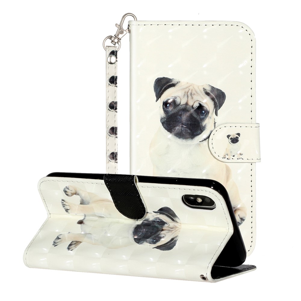 Light Spot Decor Pattern Printing Wallet Stand Leather Phone Case for iPhone X/XS 5.8 inch - Dog-1