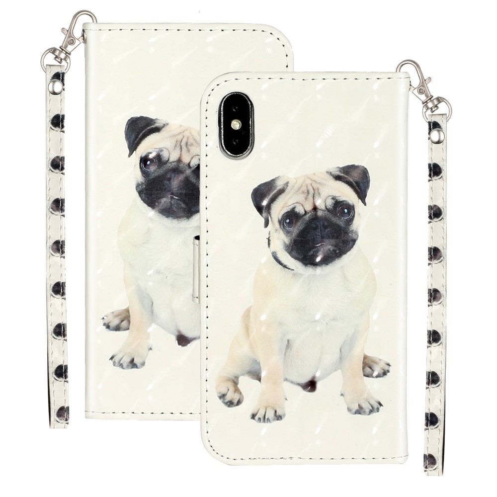 Light Spot Decor Pattern Printing Wallet Stand Leather Phone Case for iPhone X/XS 5.8 inch - Dog-2