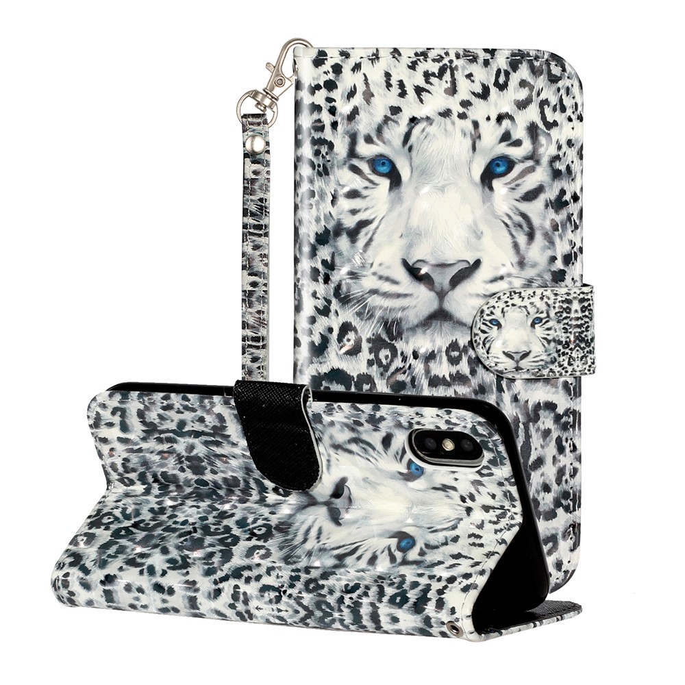 Light Spot Decor Pattern Printing Wallet Stand Leather Phone Case for iPhone X/XS 5.8 inch - Leopard-1