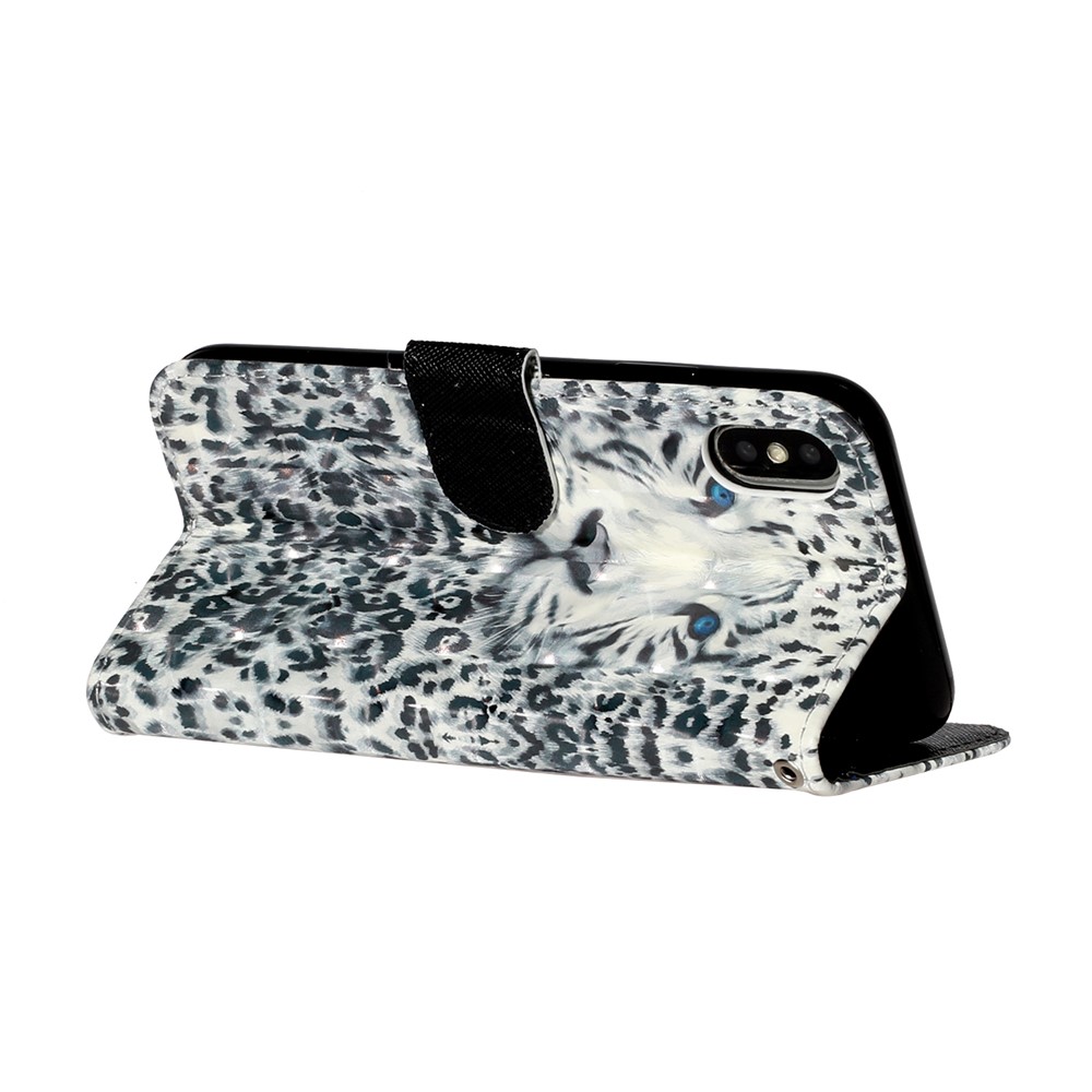 Light Spot Decor Pattern Printing Wallet Stand Leather Phone Case for iPhone X/XS 5.8 inch - Leopard-6