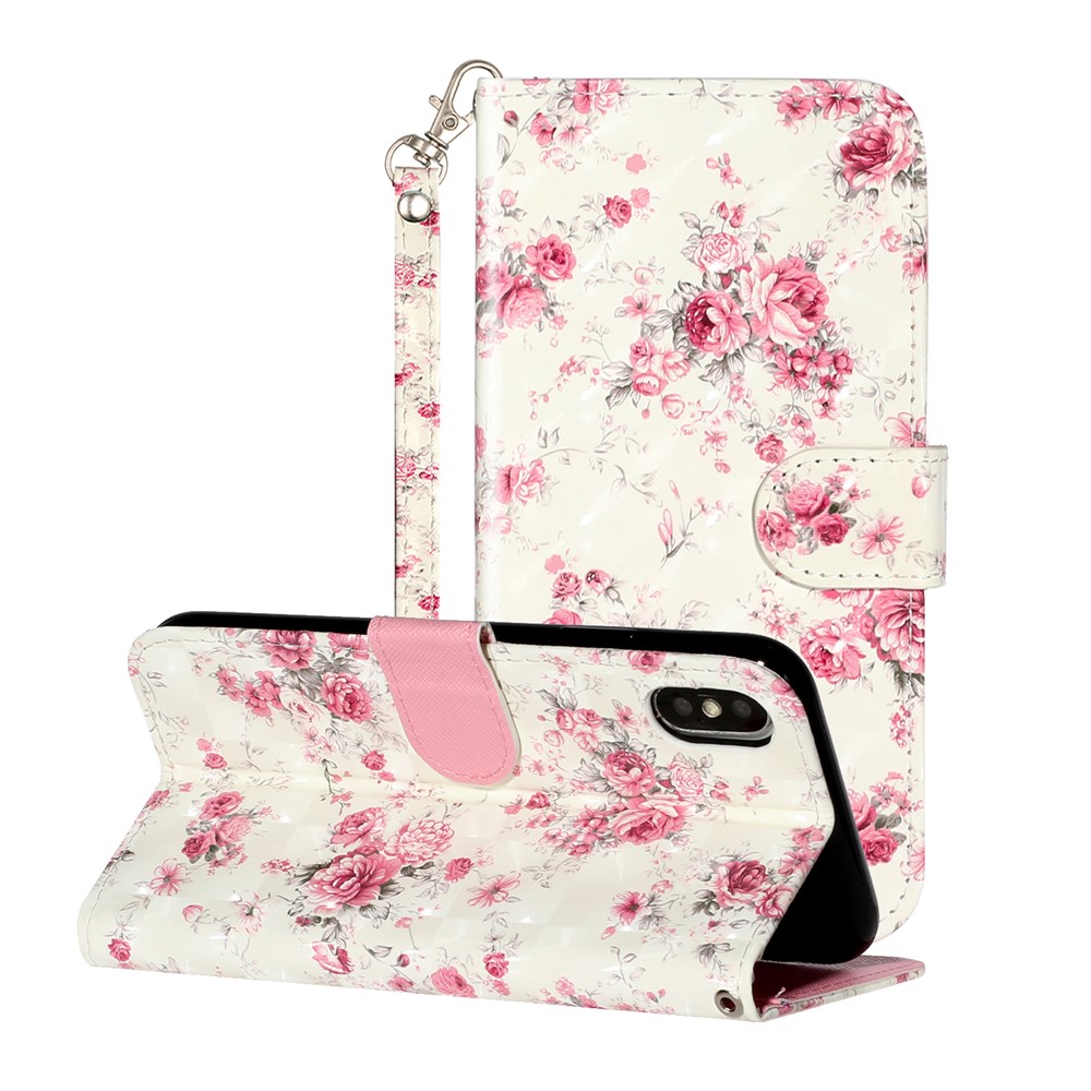 Light Spot Decor Pattern Printing Wallet Stand Leather Phone Case for iPhone X/XS 5.8 inch - Flowers-1