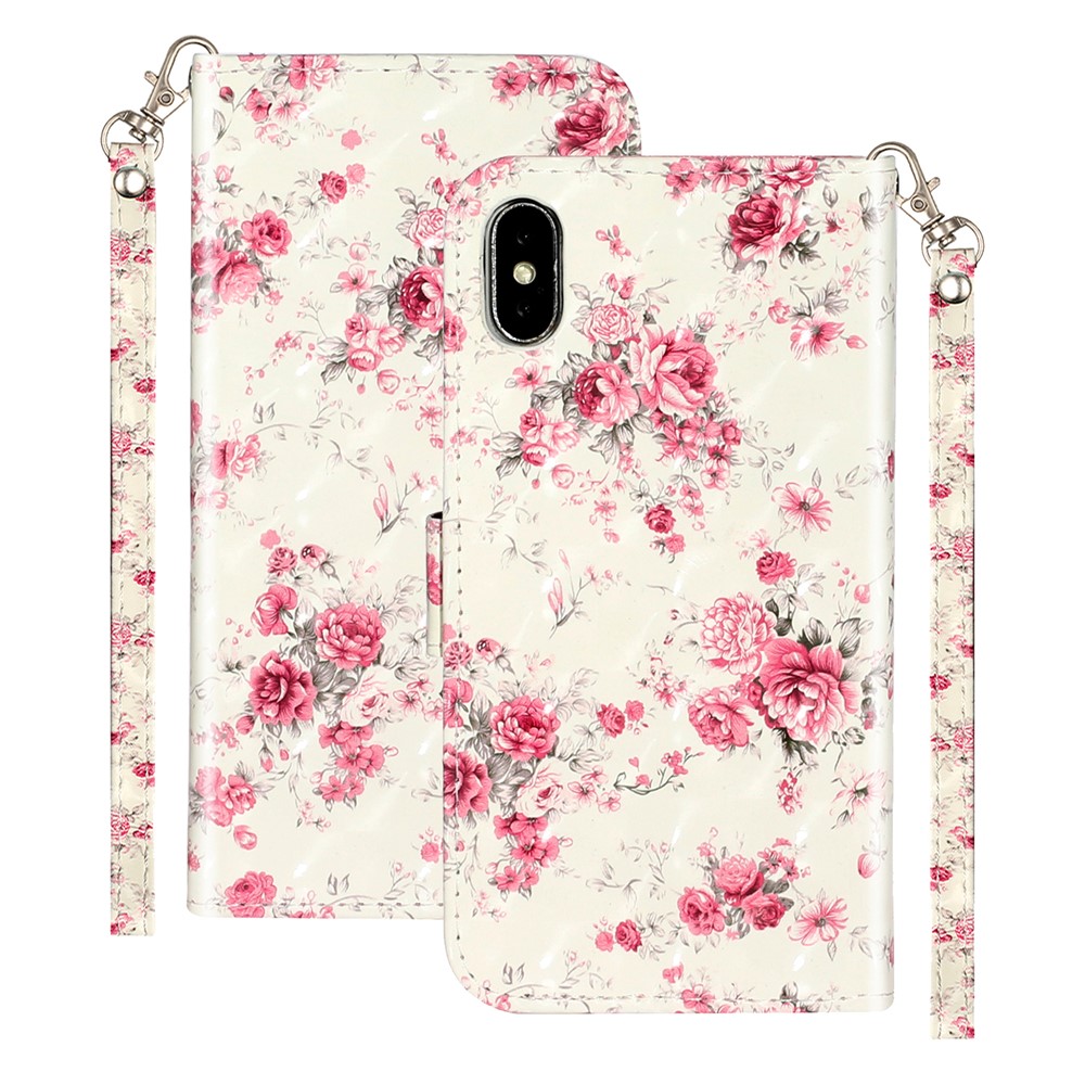 Leichte Spotdekormuster Druck Brieftasche Leder Telefon Hülle Für Iphone X/XS 5,8 Zoll - Blumen-2