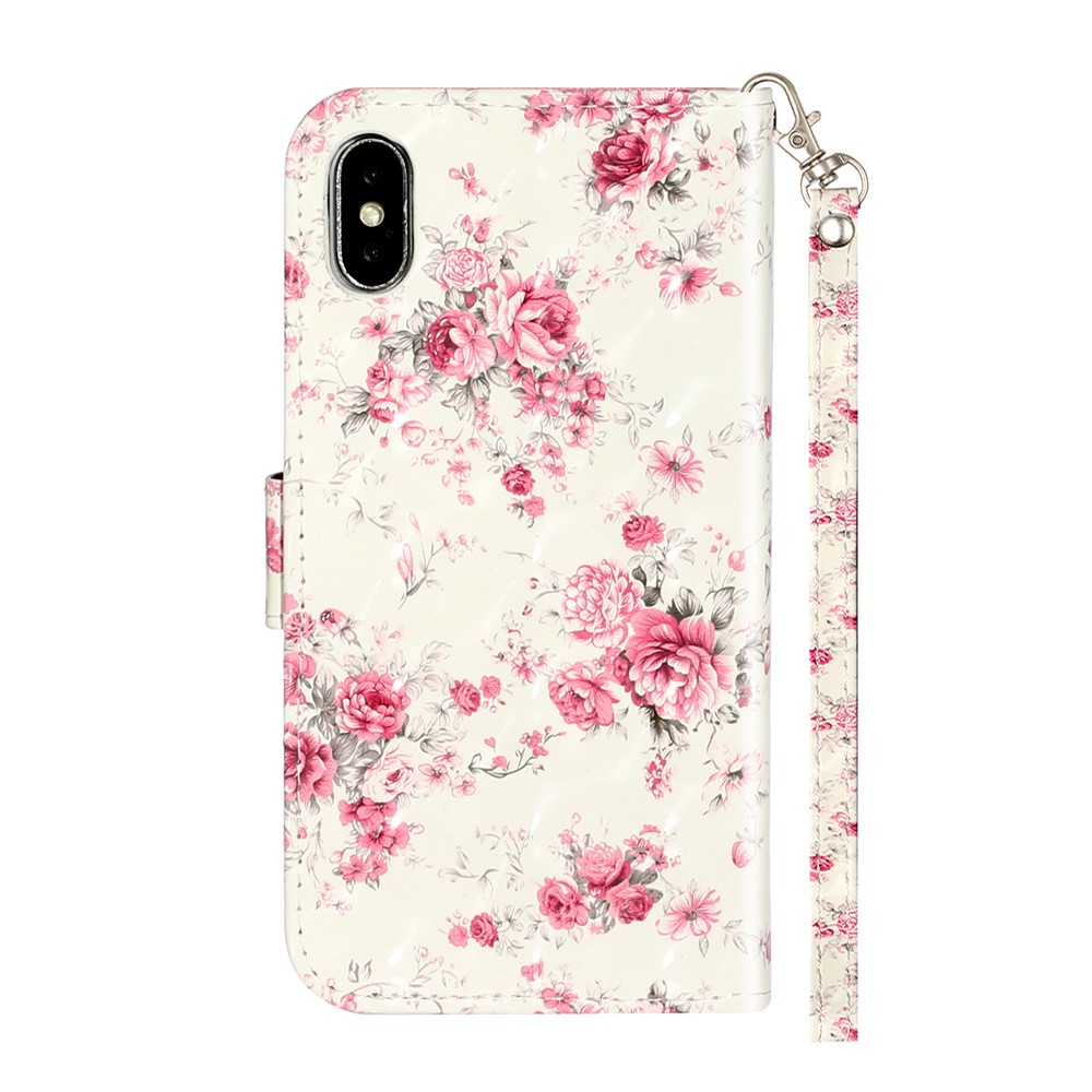 Light Spot Decor Pattern Printing Wallet Stand Leather Phone Case for iPhone X/XS 5.8 inch - Flowers-4