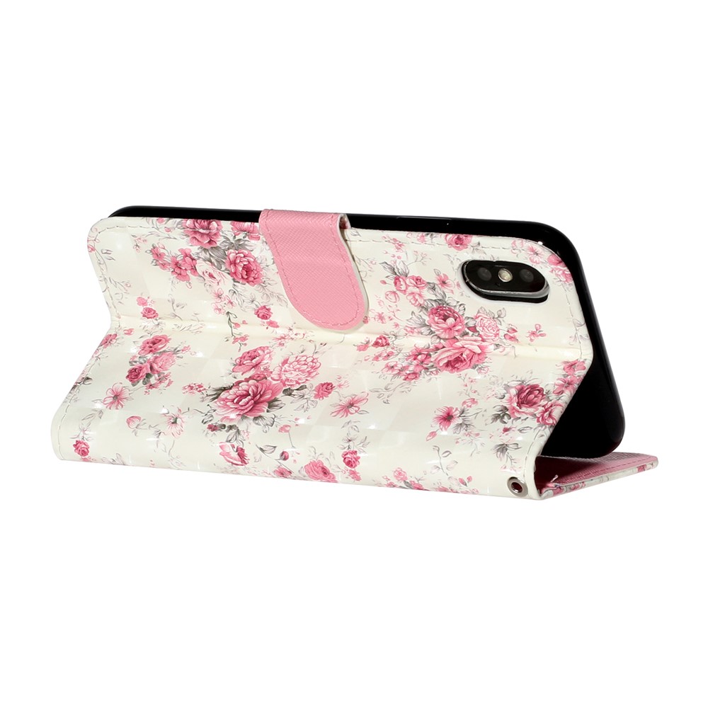 Light Spot Decor Pattern Printing Wallet Stand Leather Phone Case for iPhone X/XS 5.8 inch - Flowers-6